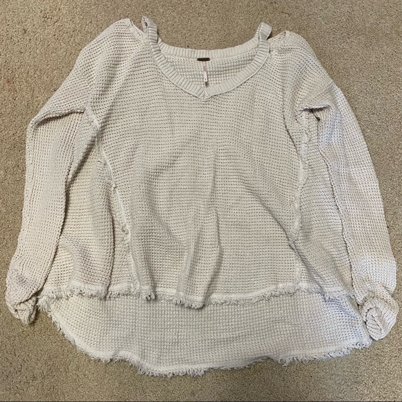 Womens Free People Cream Cold Shoulder Sweater size Large - Picture 2 of 6